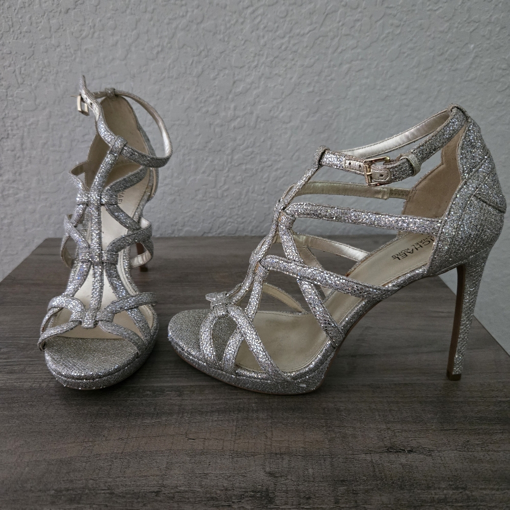 Michael Kors Glittering Silver Strappy Heels